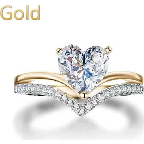 Fashion Crystal Heart Shaped Wedding Rings For Women Rose Gold Ladies Engagement Rings Jewelry Party Gifts Accessories