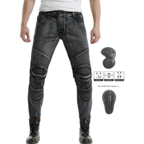 Motorcycle jeans Motorcycle personality riding pants Slim straight racing cycling pants Men with knee pad jeans