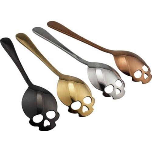 Stainless Steel Cool Skull Coffee Tea Stirring Spoon Cutlery Dessert Drink Sugar Spoon Gold Silver Black Decorative Teaspoons