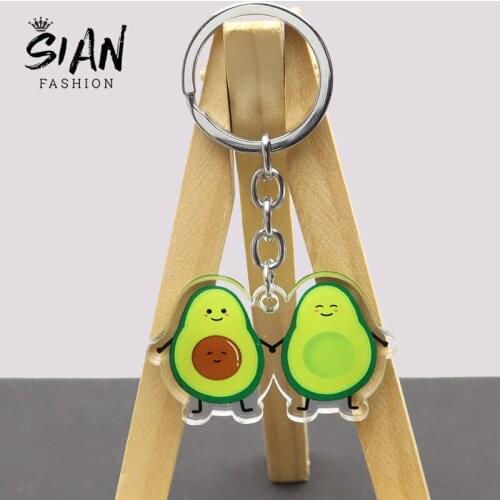 New Fashion Fruit Avocado Cat Acrylic Keychain Funny and Cool Avocado Double-Sided Car Keyring Unisex Jewelry Accessories Gifts