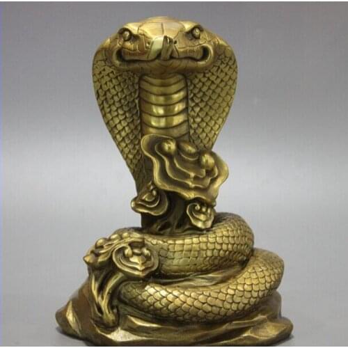 Song voge gem S1441 China Folk Pure Brass Copper Fengshui Wealth Lucky Zodiac Fu Cobra Snake Statue