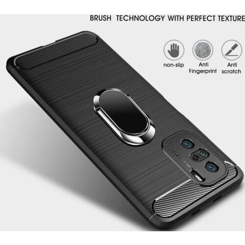 Luxury case For POCO F3 M3 case POCO X3 Pro X3 NFC F2 Pro Silicone Carbon Fiber Ring Holder cover for Redmi K40 Pro K30 Ultra