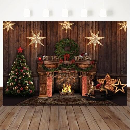 Merry Xmas Photography Background Christmas Tree Fireplace New Year Board Backdrop Photo Children Party Decoration Banner Studio