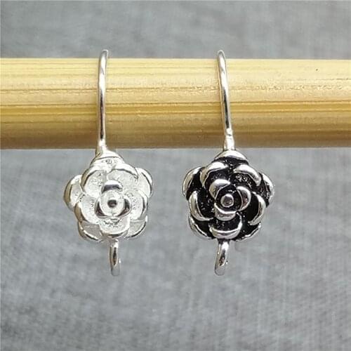 4 Pairs of 925 Sterling Silver Rose Flower Earring Ear Wire Hooks