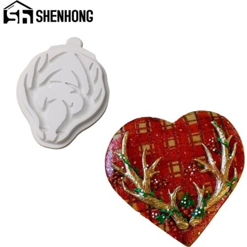 SHENHONG Antlers Sugarcraft Pastry Fondant Moulds Silicone Cake Molds Dessert Tray Gumpaste Baking Border Decorating Tools