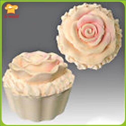 3D Rose Flower Soap Candle Silicone Molds Cup Cake 2 Pieces Combined Candle Mould