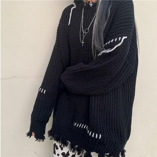 Drawstring Sweater Autumn And Winter New Korean Version Dark Wild Loose Loose Lazy Wind Hole Men And Women Couple Sweater