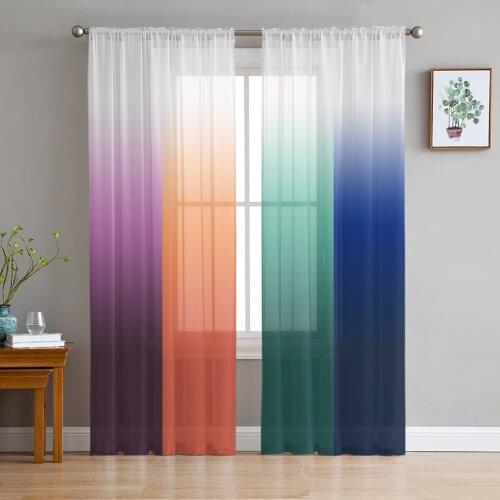 Gradient Stripes Color Tulle Curtains for Bedroom Modern Voile Curtains Home Decoration Window Curtains