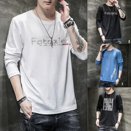 Spring And Autumn New Long-Sleeved Pullover Korean Version Of The Trend Of Pure Cotton Round Neck Mens Casual Bottoming Shirt