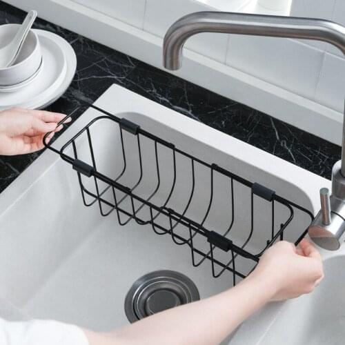 Retractable Adjustable Wrought Iron Sink Drain Rack Kitchen Storage Vegetable Fruit Washing Drain Basket Household Items