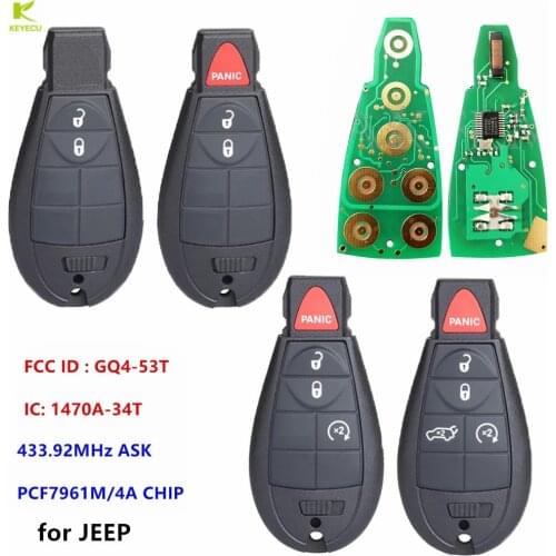 KEYECU Replacement 2Button Fobik Remote Key fob 433MHz 4A Chip for Jeep Cherokee Sport KL 2014 2015 2015 2017 2018 2019 GQ4-53T