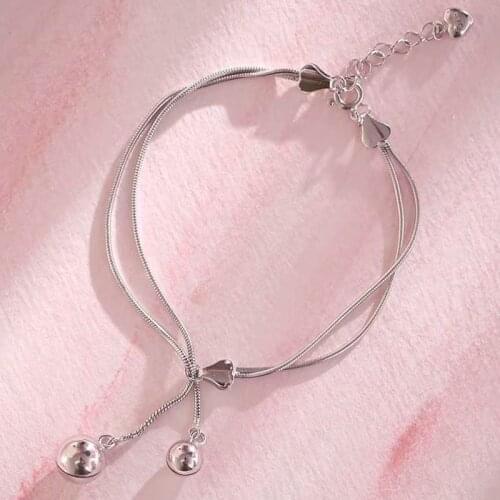 Double Layer Bells Chain Bracelets For Women Heart Pendant Charm Link Sweet Cute Geometric Design Classic Female Wedding Jewelry