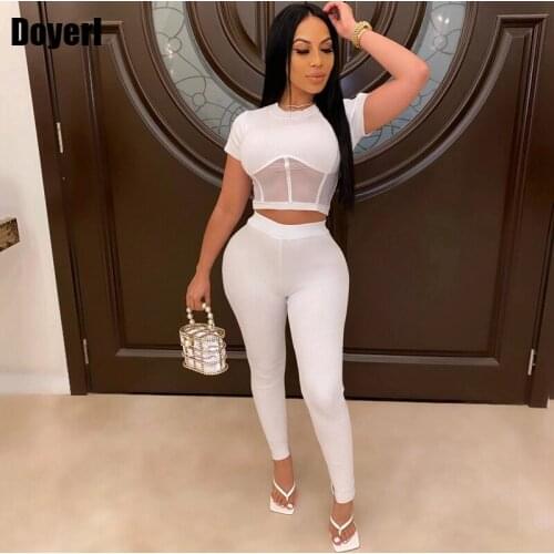 Crop Top Women Set Clothing for Summer Two Piece Set Top and Pants Matching Sets Party Sexy 2 Piece Club Outfits for Women 2021