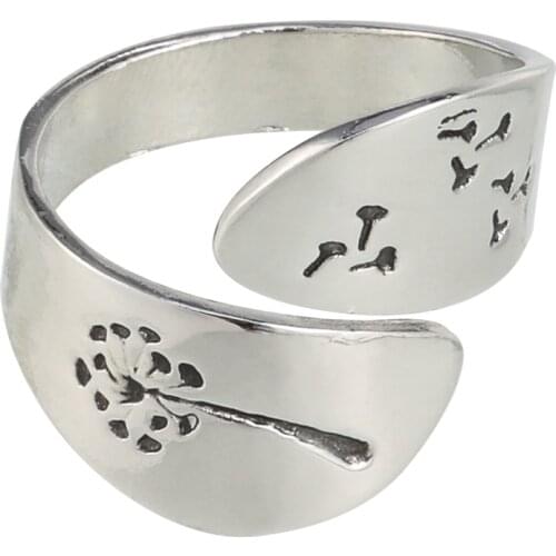 Female Plated Silver Color Hand-brushed Winding Ring Mountain Forest Dandelion Ring For Women Dropshipping In Stock