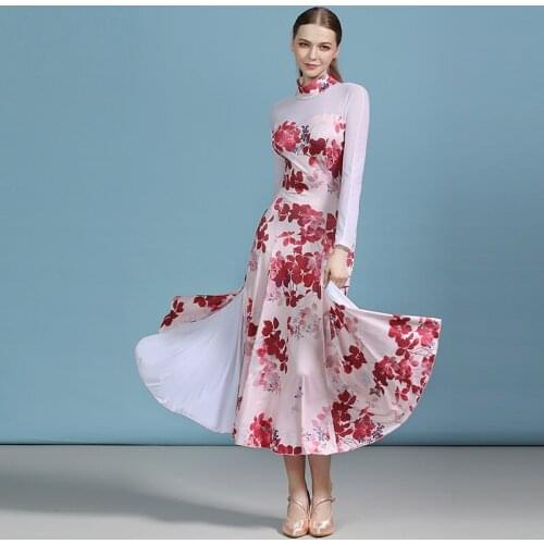 H2592 Lady Ballroom Modern Dance Dress Women National Standard Waltz Dance Long Sleeve Big Hemline Professional Performance Wear