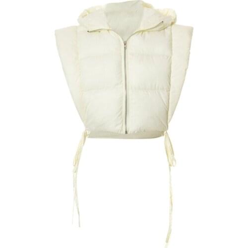 Women Winter Hooded Coat, Sleeveless Solid Color Zipper Club Party Street Casual Cardigan