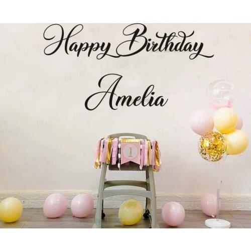 Happy Birthday Sign Vinyl Wall Board Sticker Parties Custom Kids Name Wall Art Decals Anniversaire Personalized Home Decoration