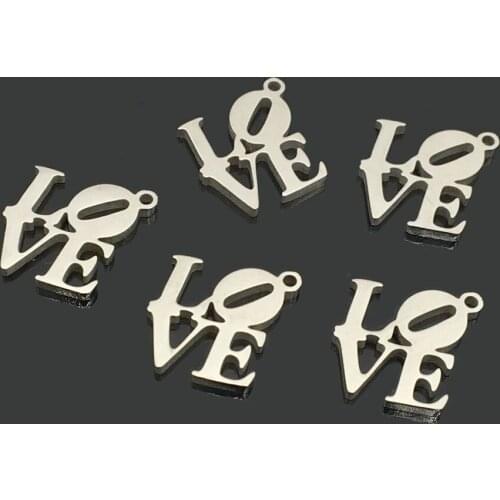 10pcs Love Letter Stainless Steel Necklace Pendant Stainless Steel Love Alphabet One Hole Charm for DIY Jewelry Making