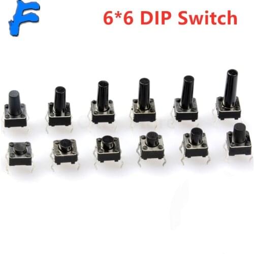 20pcs 6x6 Push button switch DIP 6X6X4.3 Light touch switch 6*6*4.3/5/6/7/8/9/10/11/12/13mm The power switch 4Pins