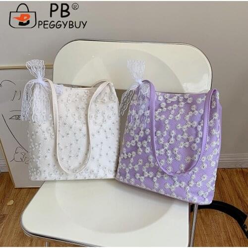 2021 Fashion Women PU Leather Lace Bucket Shoulder Bag Daisy Large Capacity Handbags Solid Color Pleated Tote Bag