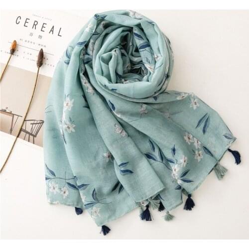 2021 Fashion Newest Floral Printed Pattern Cotton Voile Tassel Scarf 10pcs/lot