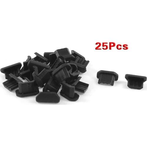 25 Pcs Anti Dust Black Soft Plastic Dock Cover Micro-USB Port Ear Jack