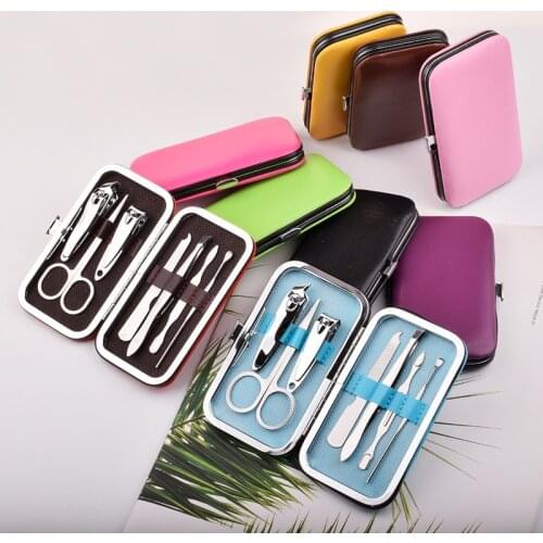 7pcs/set New Manicure Nail Clippers Pedicure Set Nail Cutter Tool Set with Pu Bag Portable Travel Hygiene Kit Stainless Steel