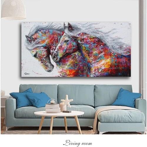 Abstract Animal Art Two Running Horses and Elephant Canvas Painting Wall Art Pictures for Living Room Prints Posters Cuadros