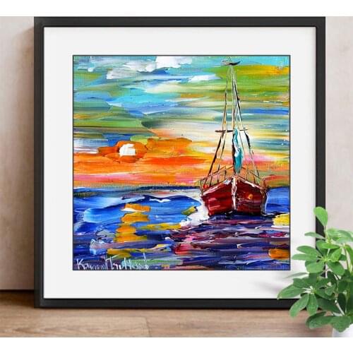 Diamond Painting Mosaic Landscape Decor Sailboat On The Sea DIY 5D Diamond Embroidery Cross Stitch Full Round Rhinestones