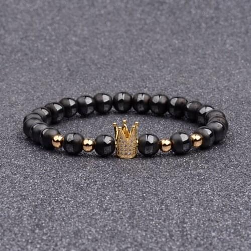 Amader 8mm Hematite Elastic Bracelet Luxury Micro Zirconia Crown Mens Braclet For Male Hand Jewelry Dropshipping ABD060