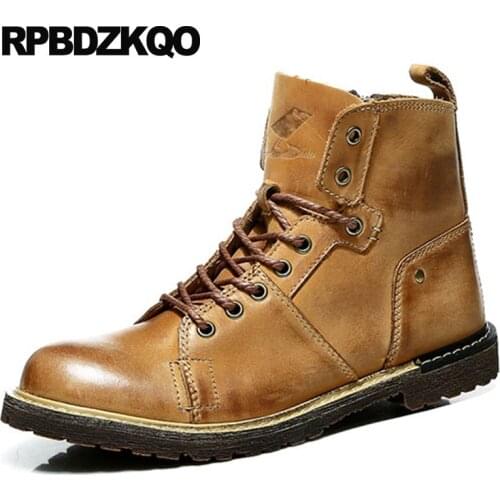 Ankle Fall Army Designer Shoes Booties Brown Vintage Autumn Lace Up Military Combat Men Short Full Grain Leather Boots High Top