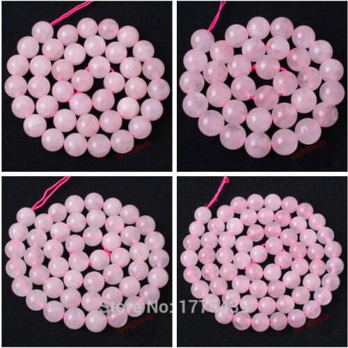 Free Shipping 6 8 10 12mm Natural Round Shape Rose pink Quartz Loose Beads Strand 15" DIY Creative Jewellery Making diy