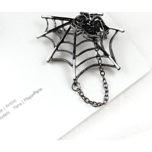 Black spider Enamel Brooch rock punk spider web Brooch sweater collar clip magnet ANIMAL BADGE PIN