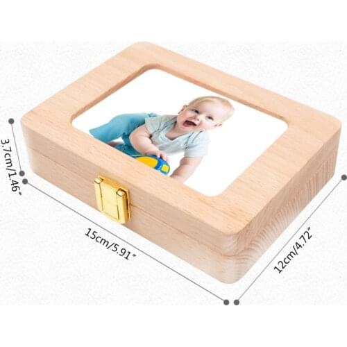 W3JF Wooden Photo Frame Fetal Hair Deciduous Tooth Box Organizer Newborn Baby Souvenirs Gift