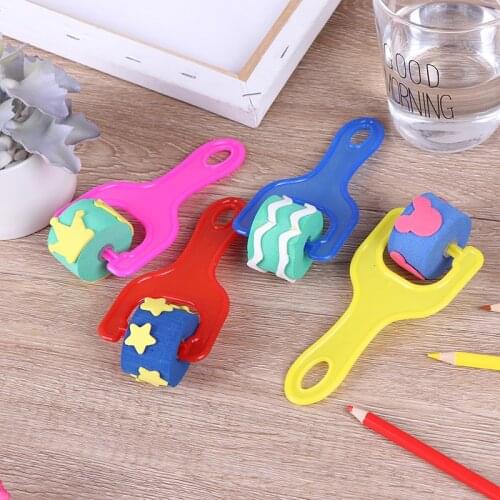 Baby 4Pcs/Set Sponge Painting Brush Kid Plastic Handle EVA DIY Graffiti Paint Roller Toy Seal Drawing Tool for School Stationery