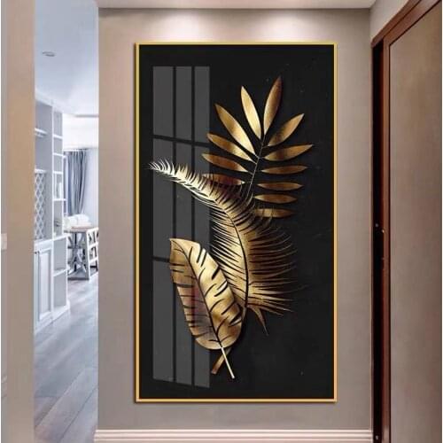 Home Entrance Decorative Painting Modern Minimalist Light Luxury Golden Leaf Poster Corridor Aisle Wall Decoration Painting Core