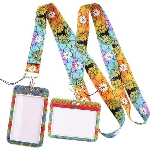 DZ1277 New Fashion Yoga Mandala Lanyard Credit Card ID Holder Bag Student Women Travel Bank Bus Business Card Cover Badge