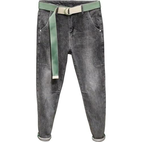 Denim Jeans mens summer 2021 thin loose trend casual slightly broken smoky gray simple casual small feet student harem pants