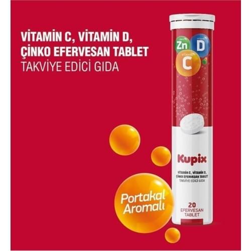 Eshealth Pharma Kupix Orange Flavored Effervescent 20 Tablet D vitamins, zinc, C vitamin