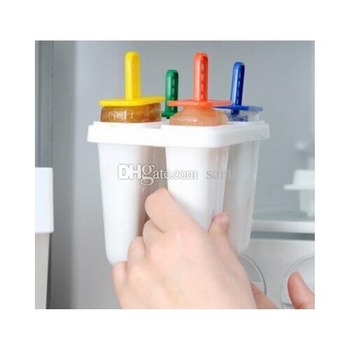 Summer Popsicle Maker Lolly Mould Tray Pan Kitchen DIY Random Color Food-Grade Plastic 4 Cell Frozen Ice Cream Pop Mold