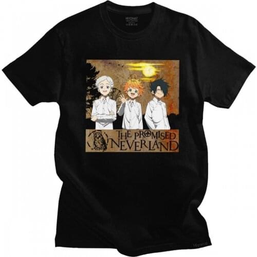 Classic Japan Anime The Promised Neverland T Shirt for Men Short Sleeve Emma Norman Ray Manga Tshirt 100% Cotton Tee Merchandise