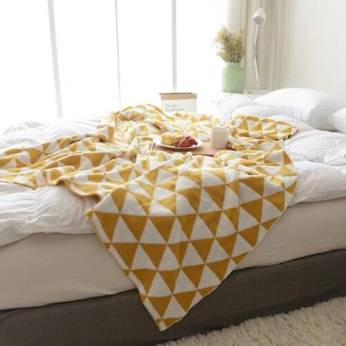 Hot Sale 100% Cotton Handmade High Quality Soft Sofa Bed Knitted Blanket for Summer Yellow Black Blue Gray