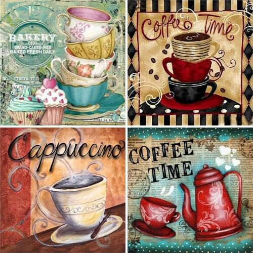 HUACAN 5d Diamond Painting Coffee Rhinestone Kit Full Square Round Diamond Embroidery Landscape Mosaic Text Decor For Home
