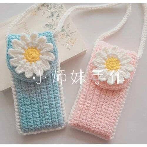 Custom Hand-knitted Cellphone Bag Handmade Yarn Crochet Women Mini Messenger Shoulder handbag Best Gift For Lovers Friends