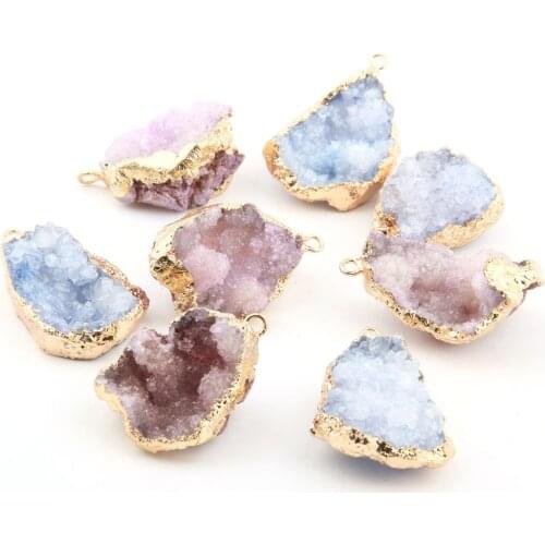 Natural Stone Quartz irregular shape Pendants Crystal Cluster Double hole connector for Jewelry Making DIY Necklace Accessorie