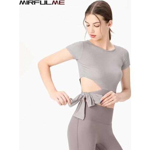 Summer Women Short Sleeves Sport T-Shirt Quick Dry Slim Fitness Running Yoga Shirts Girls Bandage Gym Workout Tops Tight Clothes