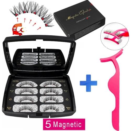 MB New 4 Pair 5 Magnet Magnetic Eyeashes Natural Mink Eyelashes with custom packaging False lashes Acrylic faux cils magnetique
