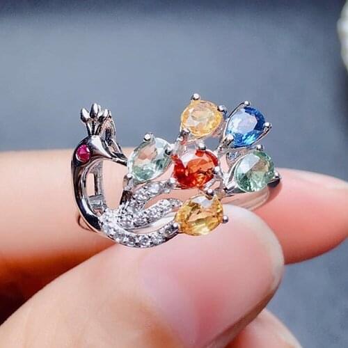 Fashion Chic Peacock Multicolor Crystal Zircon Diamonds Gemstones Rings for Women White Gold Silver Color Jewelry Party Gifts