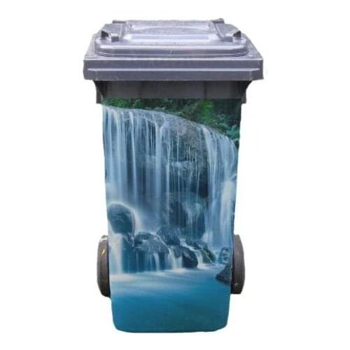 Free shipping DIY waterfall Adhesive Removable Waterproof Sticker Decals Rubbish bin trash can Cover sticker 120liter 240liter