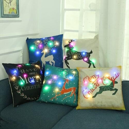 Merry Christmas Elk LED Cushion Pillow Covers Pillowcase Home Modern Decorative Pillow Cases Home Decoration